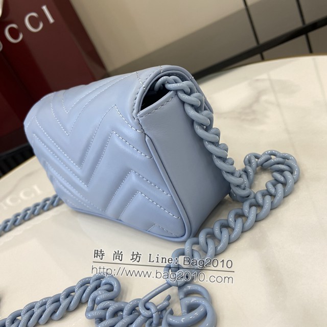 Gucci專櫃古馳最新款Marmont鏈條馬卡龍系列藍色迷你手袋鏈條包 jh2208型號：699757